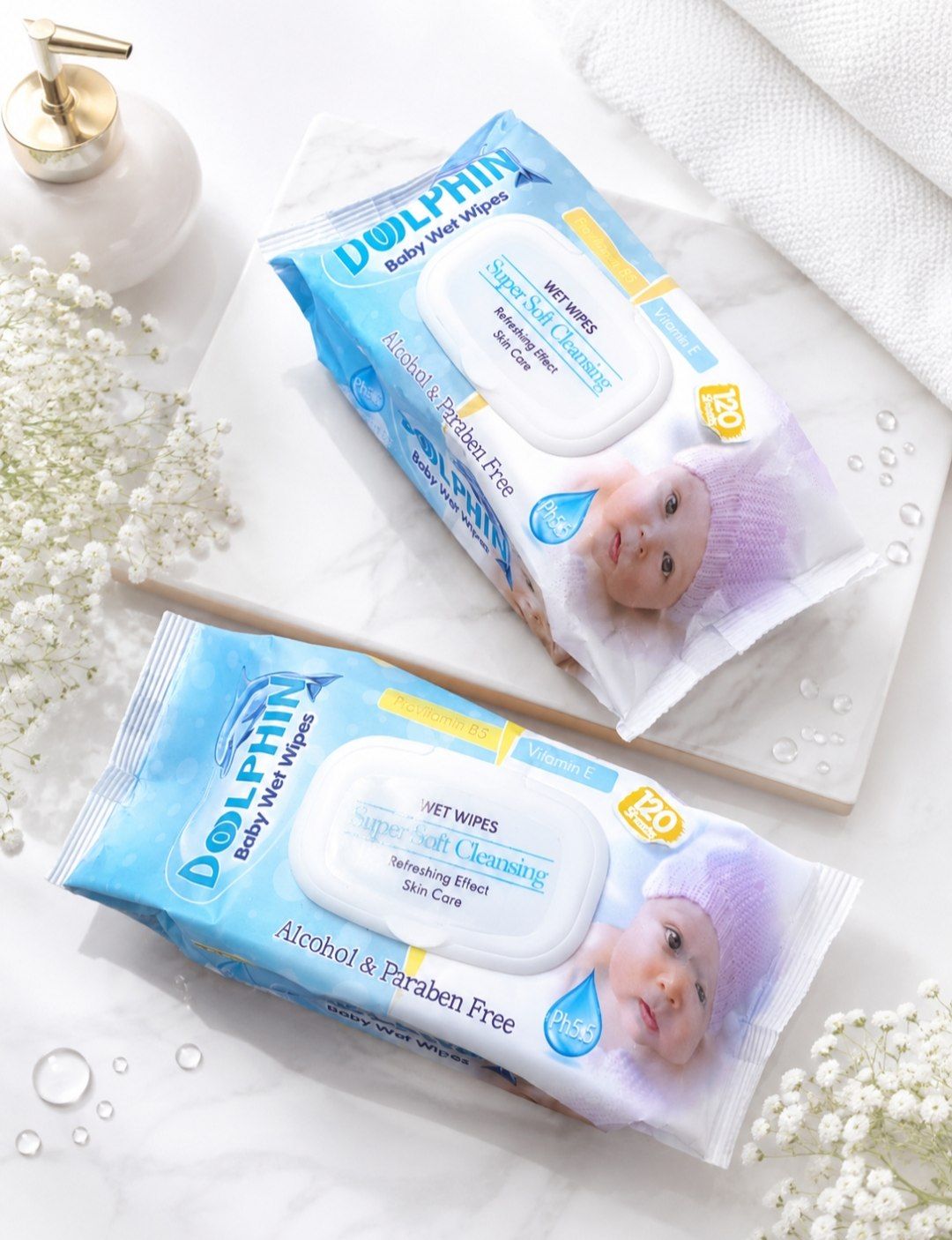 🍼 دستمال مرطوب نوزاد دلفین ۱۲۰ عددی  👶🏻 ۱۲۰ عددی و کاملاً اقتصادی